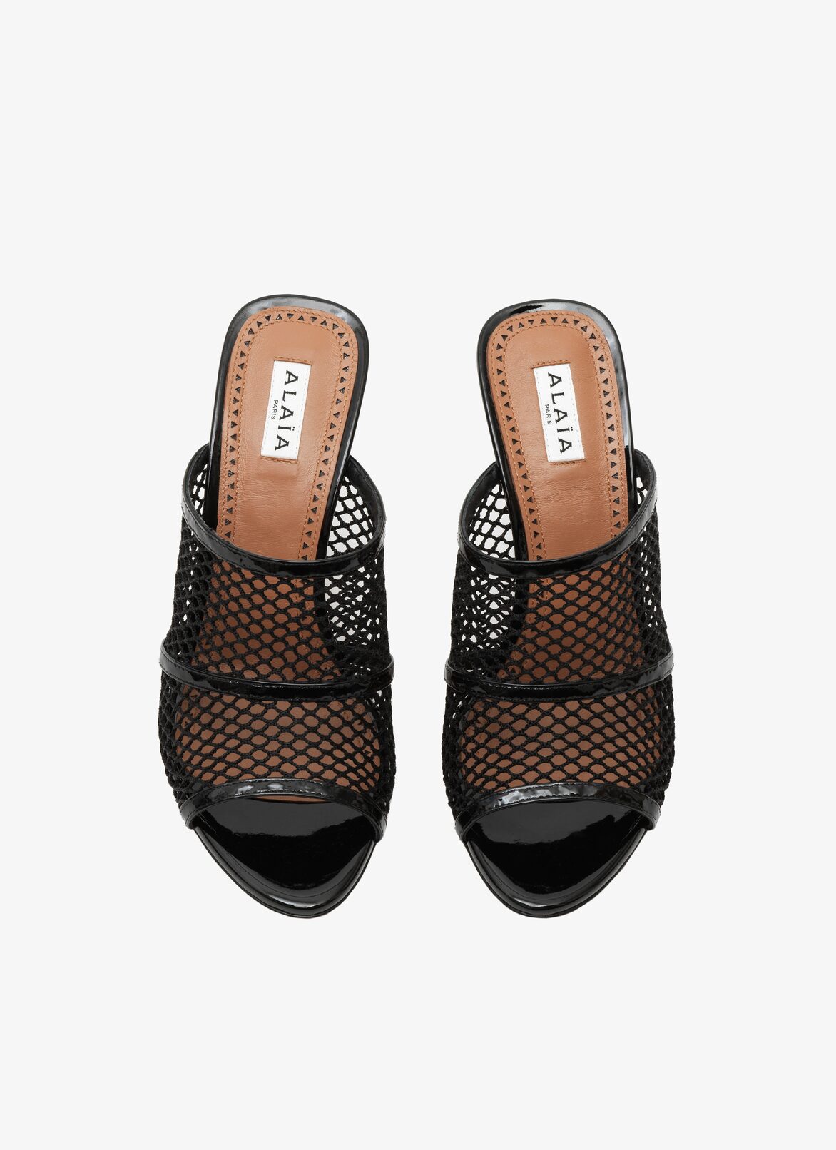 FISHNET HEEL MULES ALAÏA BLACK FISHNET HEEL MULES